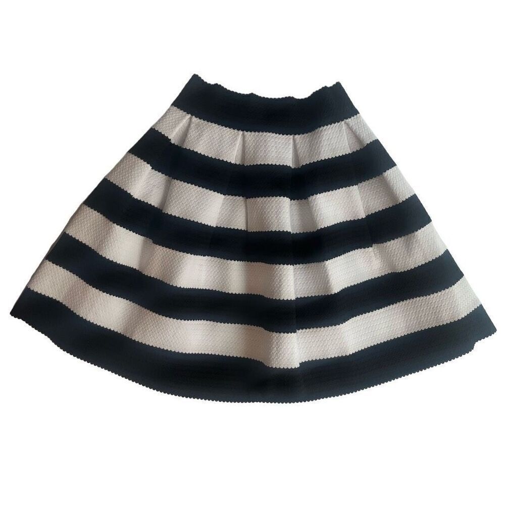 Express Pleated Mini Skirt Striped White Black Women's Size XS